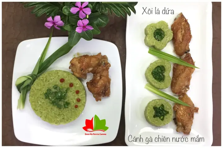 Cách Nấu Xôi Gà Lá Dứa Thơm, Dẻo Kèm Cánh Gà Chiên Mắm Tỏi