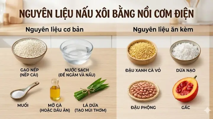Cách Nấu Xôi Ngọt Bằng Nồi Cơm Điện: Dẻo, Thơm, Không Cần Chổi Hấp